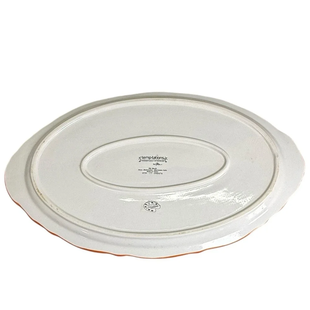 Temptations Old World Orange Acorn & Leaves Thanksgiving 18x11 Oval Serving Tray